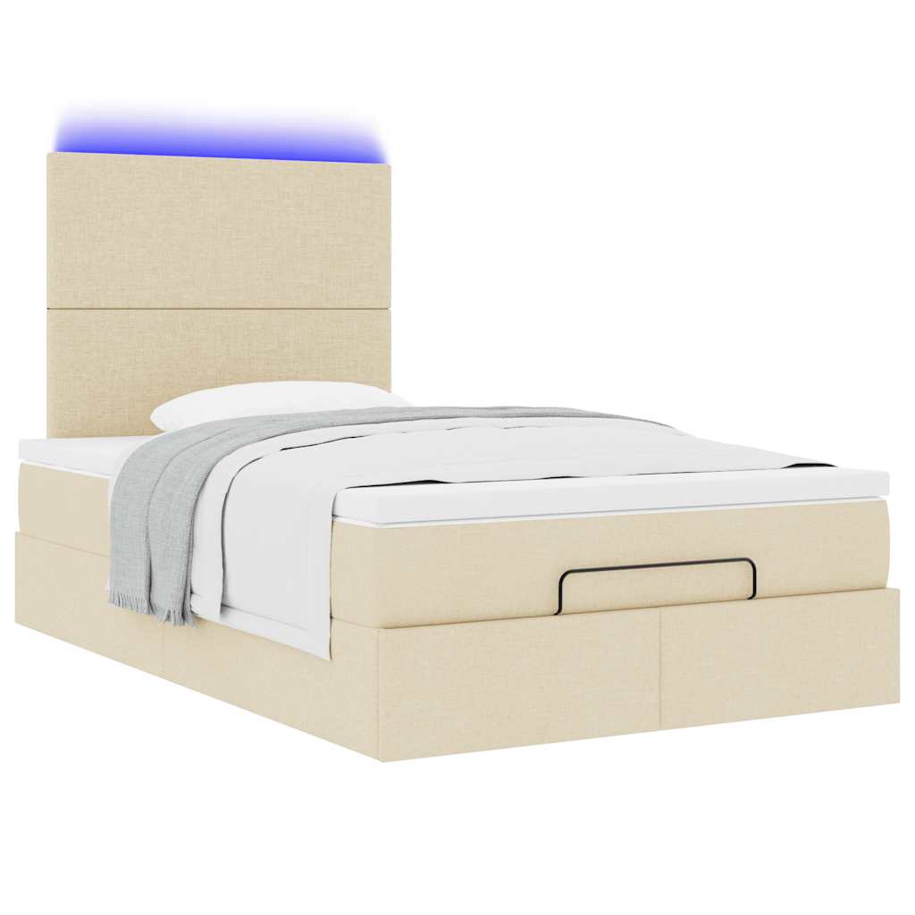 Cadre de lit ottoman avec matelas crème 120x190 cm tissu