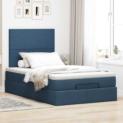 Cadre de lit ottoman avec matelas bleu 120x190 cm tissu