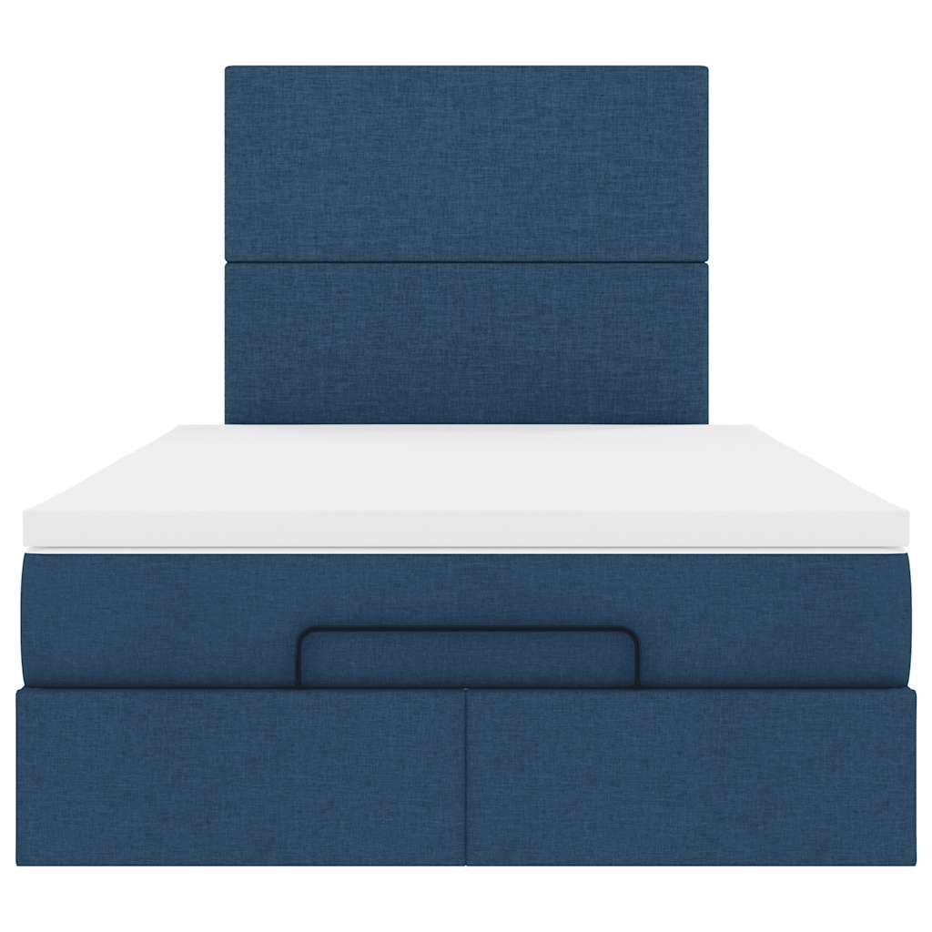 Cadre de lit ottoman avec matelas bleu 120x190 cm tissu