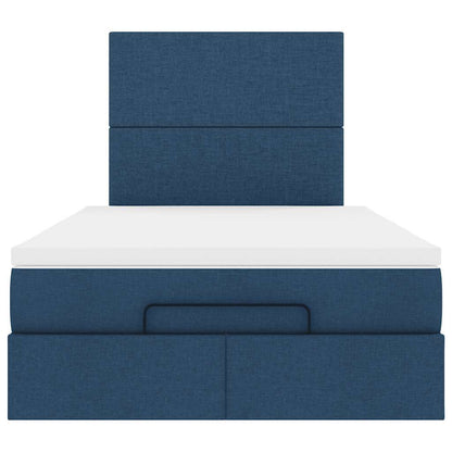 Cadre de lit ottoman avec matelas bleu 120x190 cm tissu