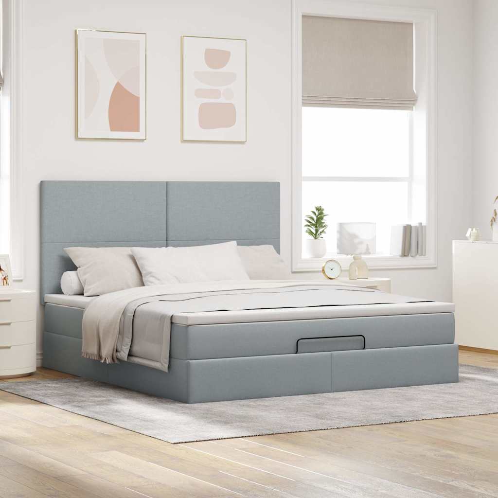 Cadre de lit ottoman et matelas gris clair 180x200 cm tissu