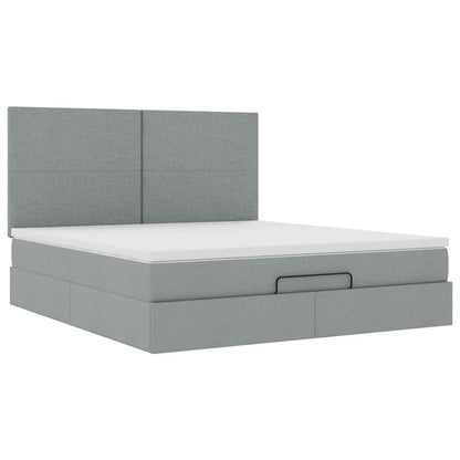 Cadre de lit ottoman et matelas gris clair 180x200 cm tissu