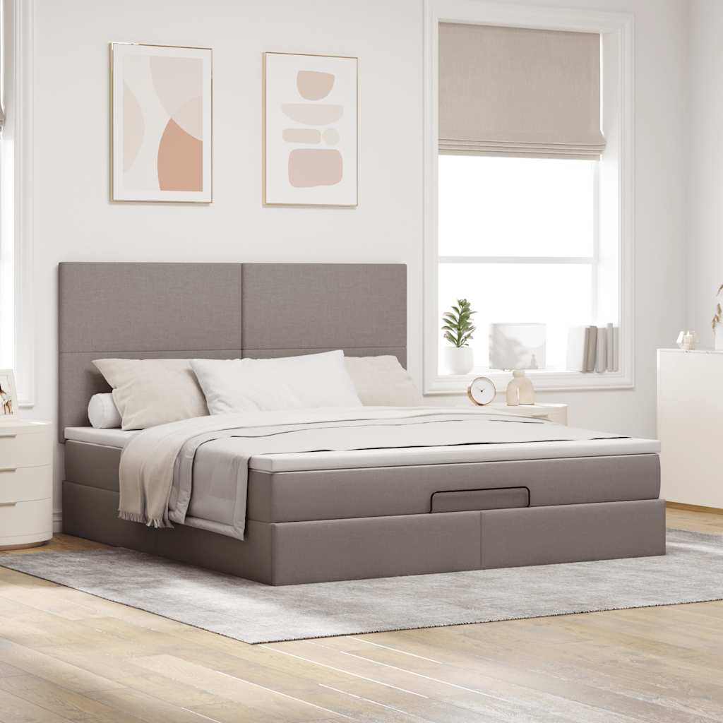 Cadre de lit ottoman avec matelas taupe 180x200 cm tissu