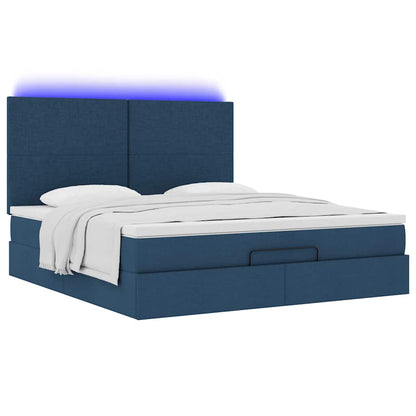 Cadre de lit ottoman avec matelas bleu 180x200 cm tissu