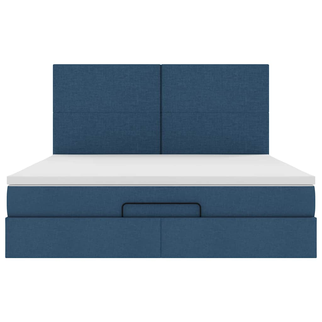 Cadre de lit ottoman avec matelas bleu 180x200 cm tissu