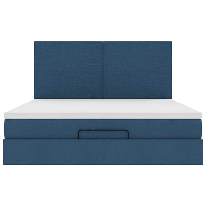 Cadre de lit ottoman avec matelas bleu 180x200 cm tissu