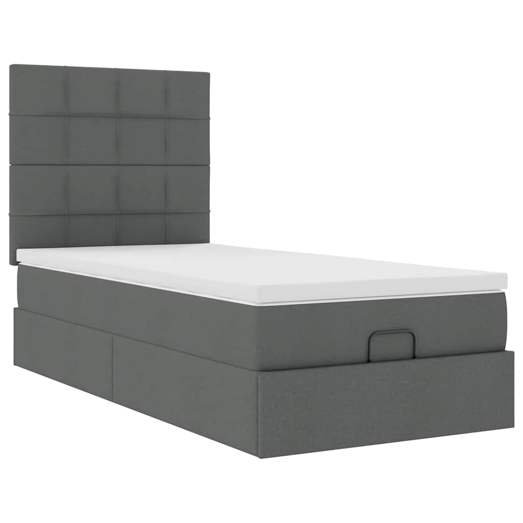 Cadre de lit ottoman avec matelas gris foncé 80x200 cm tissu