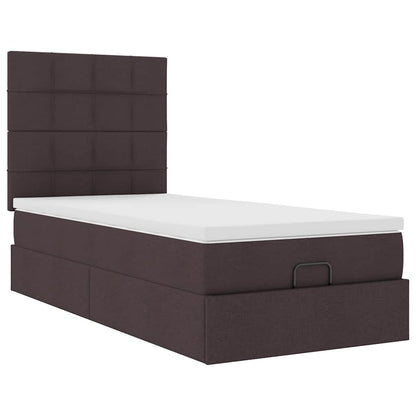 Cadre de lit ottoman avec matelas marron foncé 90x200 cm tissu