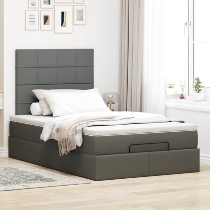 Cadre de lit ottoman avec matelas gris foncé 120x190 cm tissu