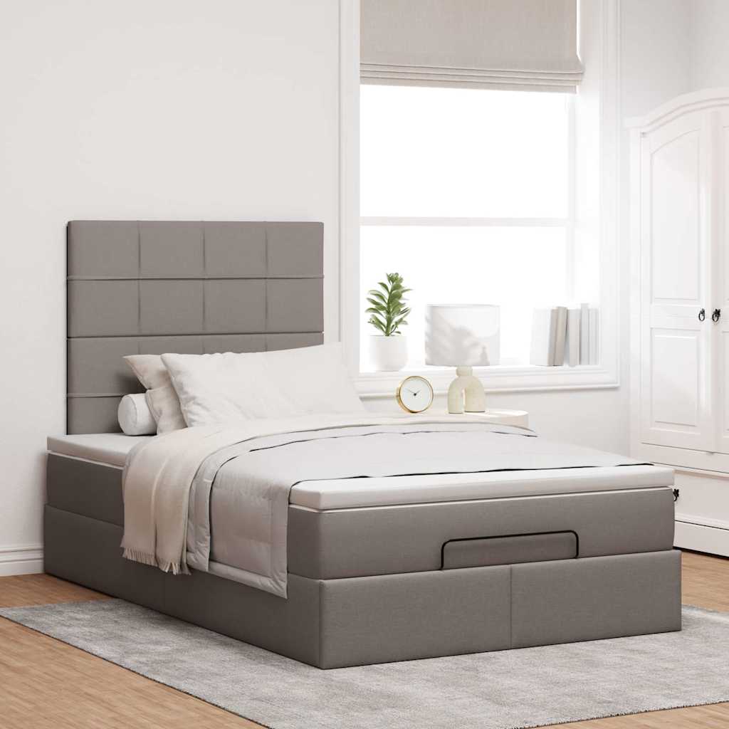 Cadre de lit ottoman avec matelas taupe 120x190 cm tissu