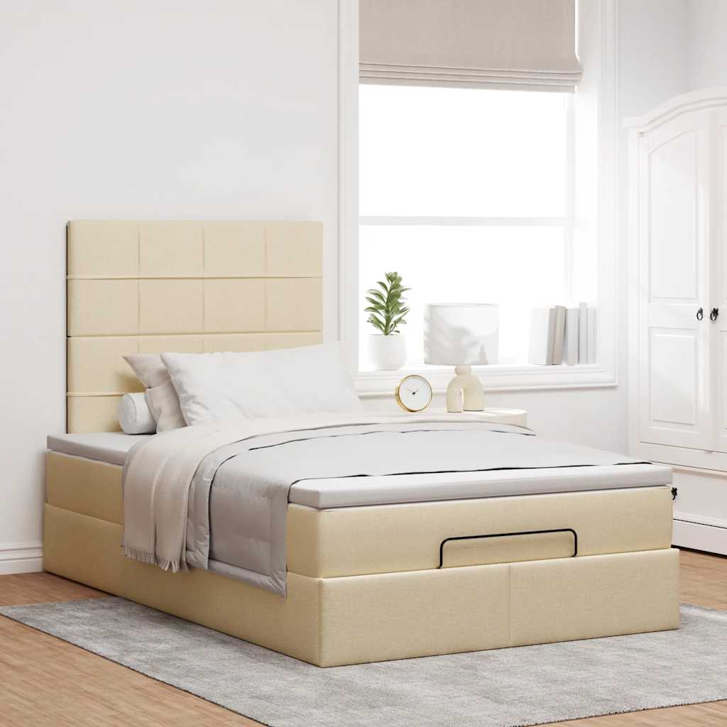 Cadre de lit ottoman avec matelas crème 120x190 cm tissu