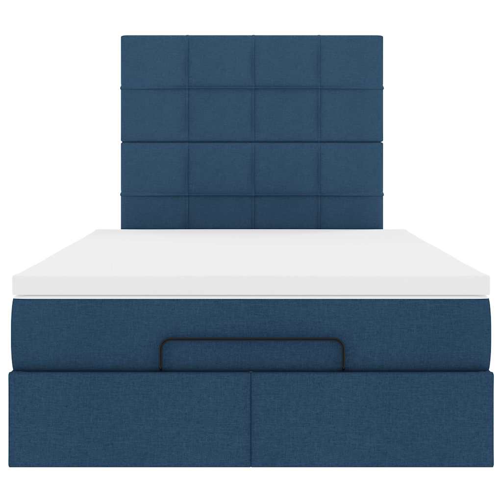 Cadre de lit ottoman avec matelas bleu 120x190 cm tissu