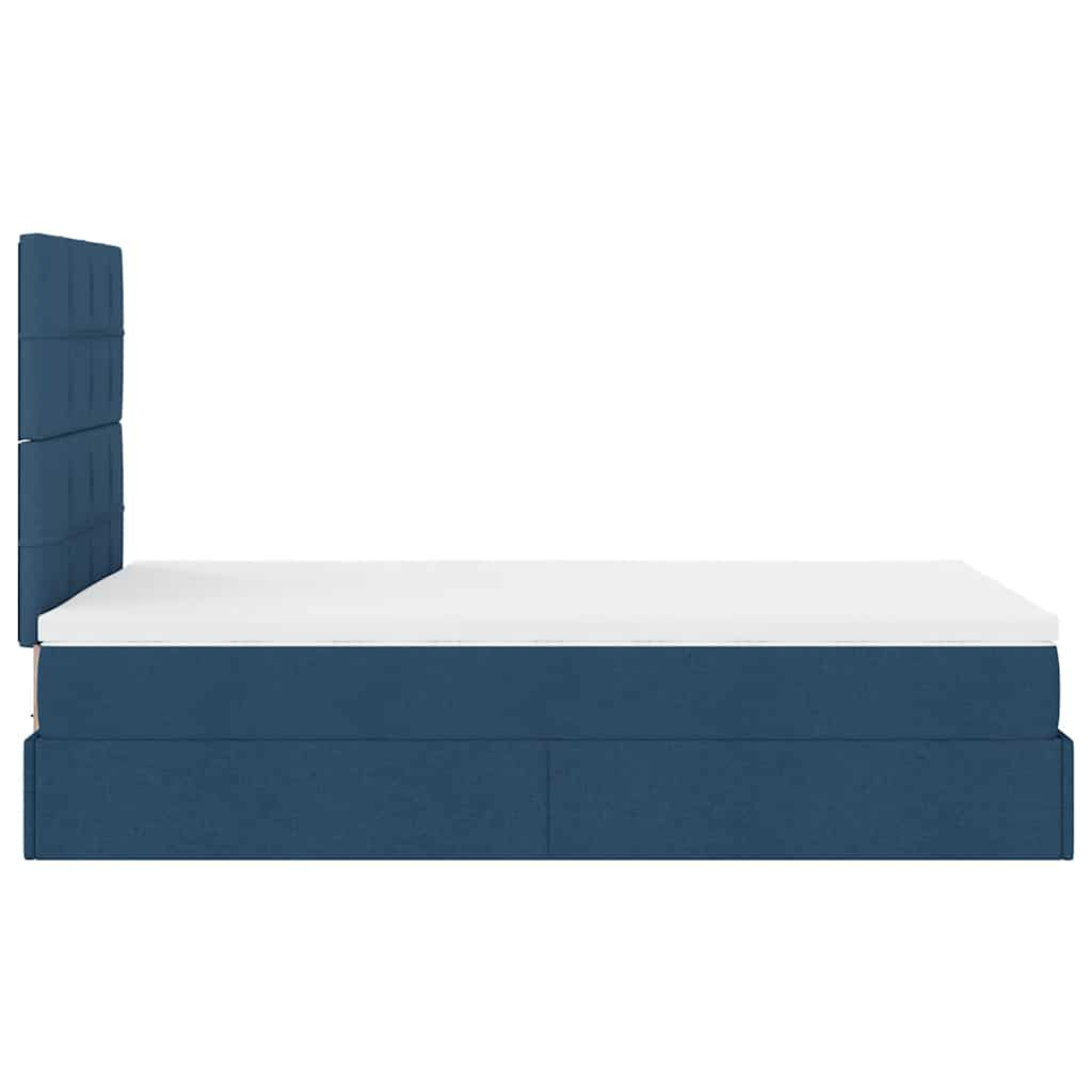 Cadre de lit ottoman avec matelas bleu 120x190 cm tissu