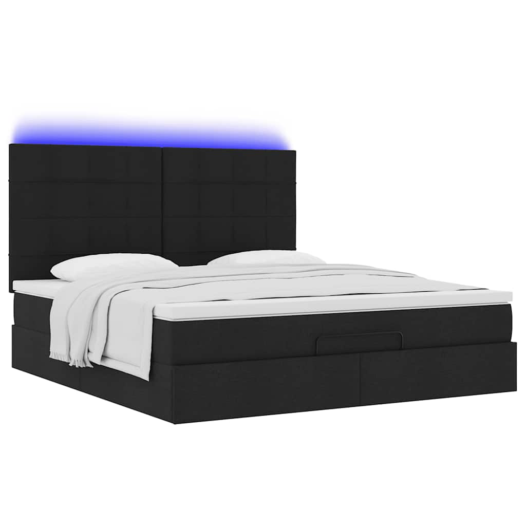 Cadre de lit ottoman avec matelas noir 180x200 cm tissu