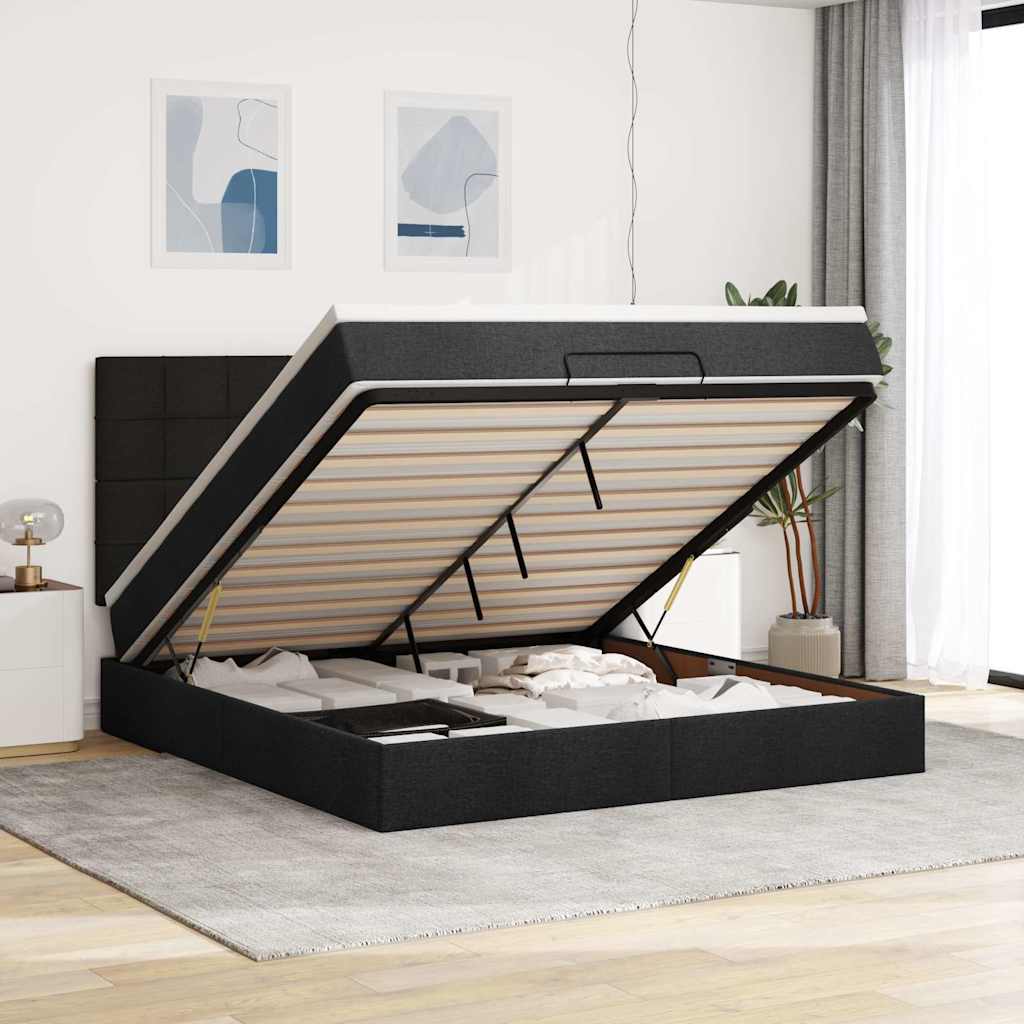 Cadre de lit ottoman avec matelas noir 180x200 cm tissu