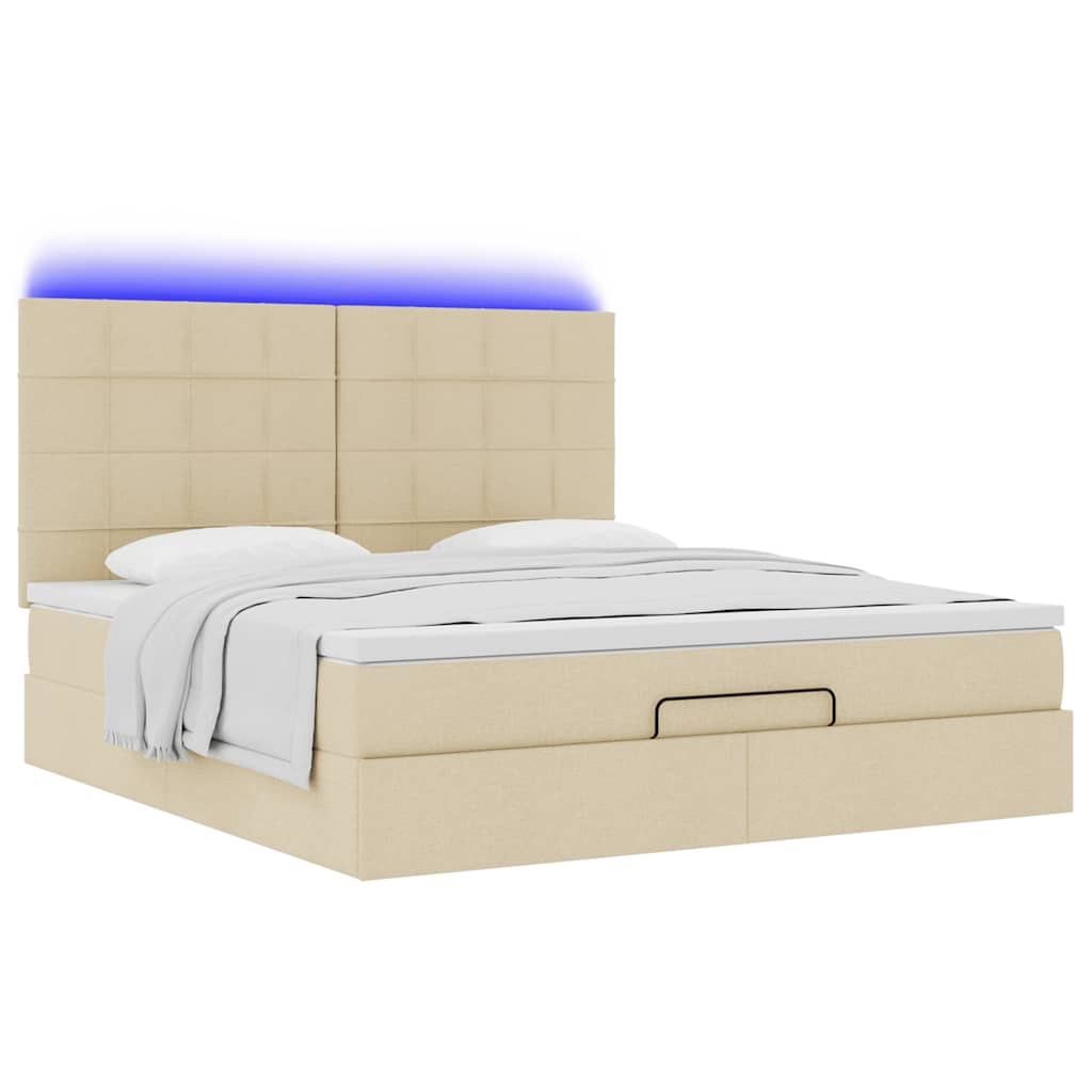 Cadre de lit ottoman avec matelas crème 180x200 cm tissu