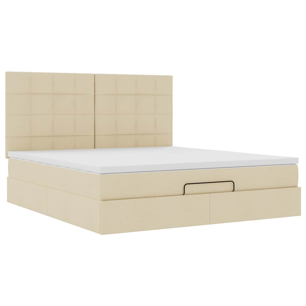 Cadre de lit ottoman avec matelas crème 180x200 cm tissu