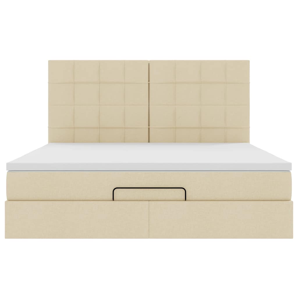 Cadre de lit ottoman avec matelas crème 180x200 cm tissu