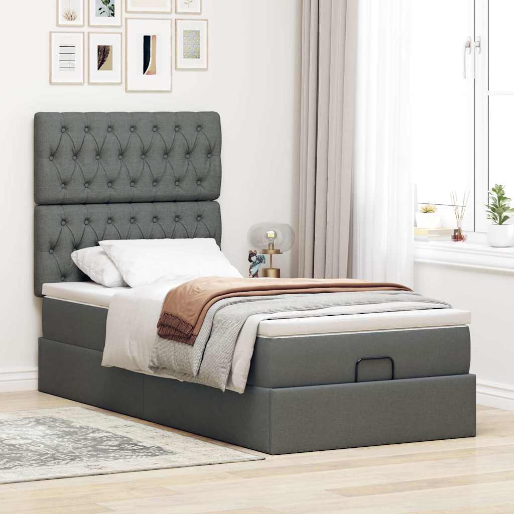 Cadre de lit ottoman avec matelas gris foncé 80x200 cm tissu