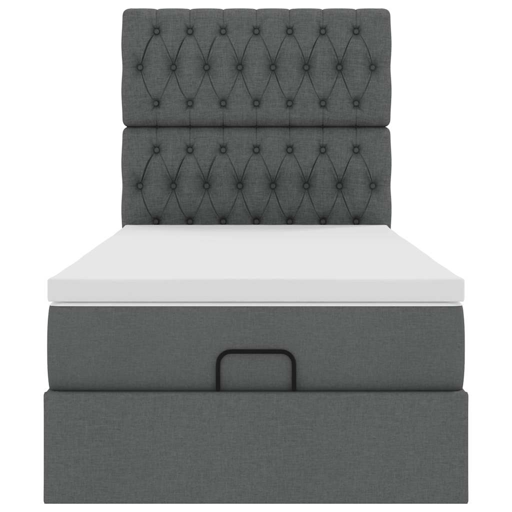 Cadre de lit ottoman avec matelas gris foncé 80x200 cm tissu