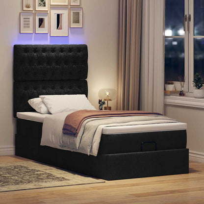 Cadre de lit ottoman avec matelas noir 80x200 cm tissu