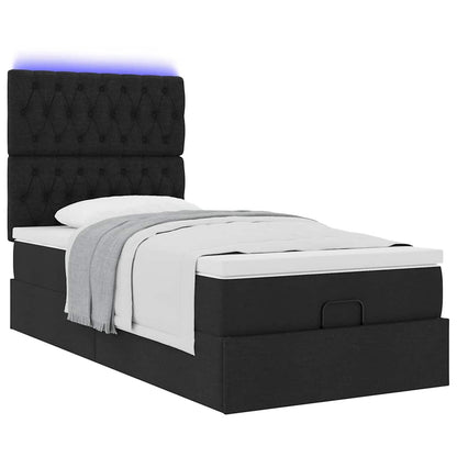 Cadre de lit ottoman avec matelas noir 80x200 cm tissu