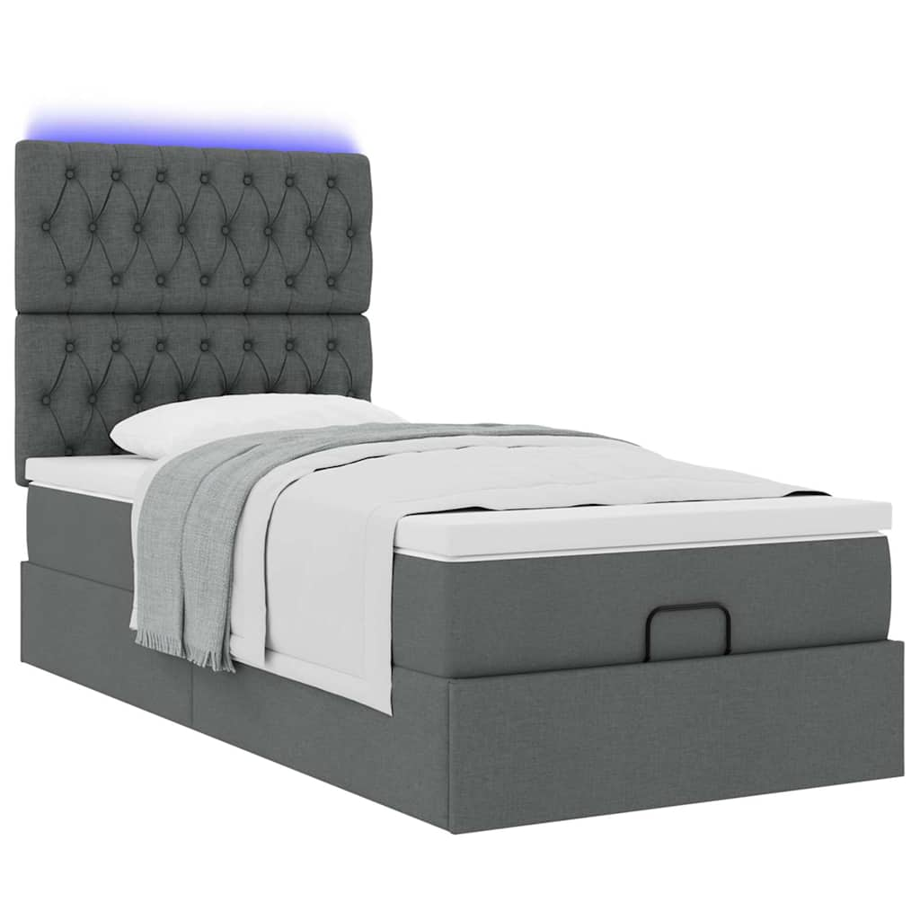 Cadre de lit ottoman avec matelas gris foncé 90x200 cm tissu