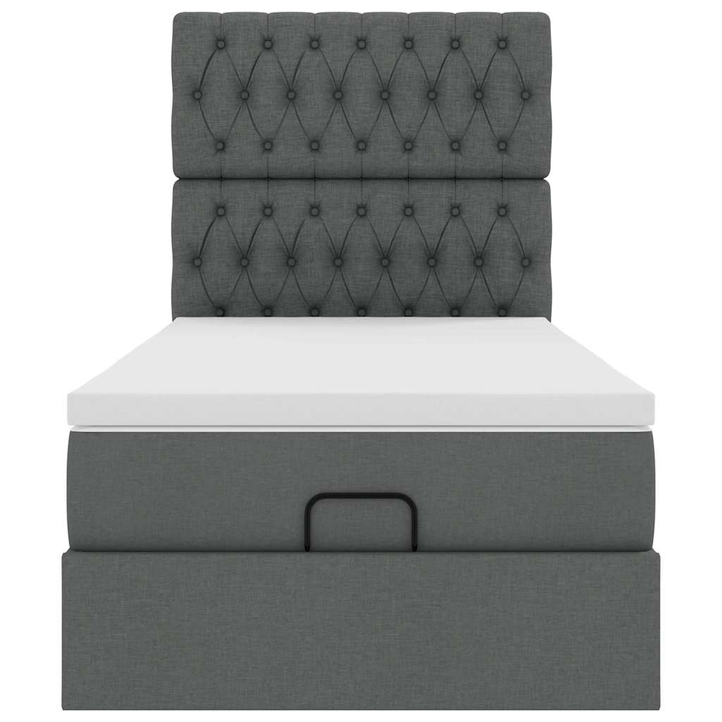 Cadre de lit ottoman avec matelas gris foncé 90x200 cm tissu