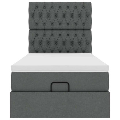 Cadre de lit ottoman avec matelas gris foncé 90x200 cm tissu