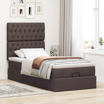 Cadre de lit ottoman avec matelas marron foncé 90x200 cm tissu