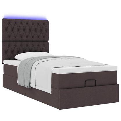 Cadre de lit ottoman avec matelas marron foncé 90x200 cm tissu