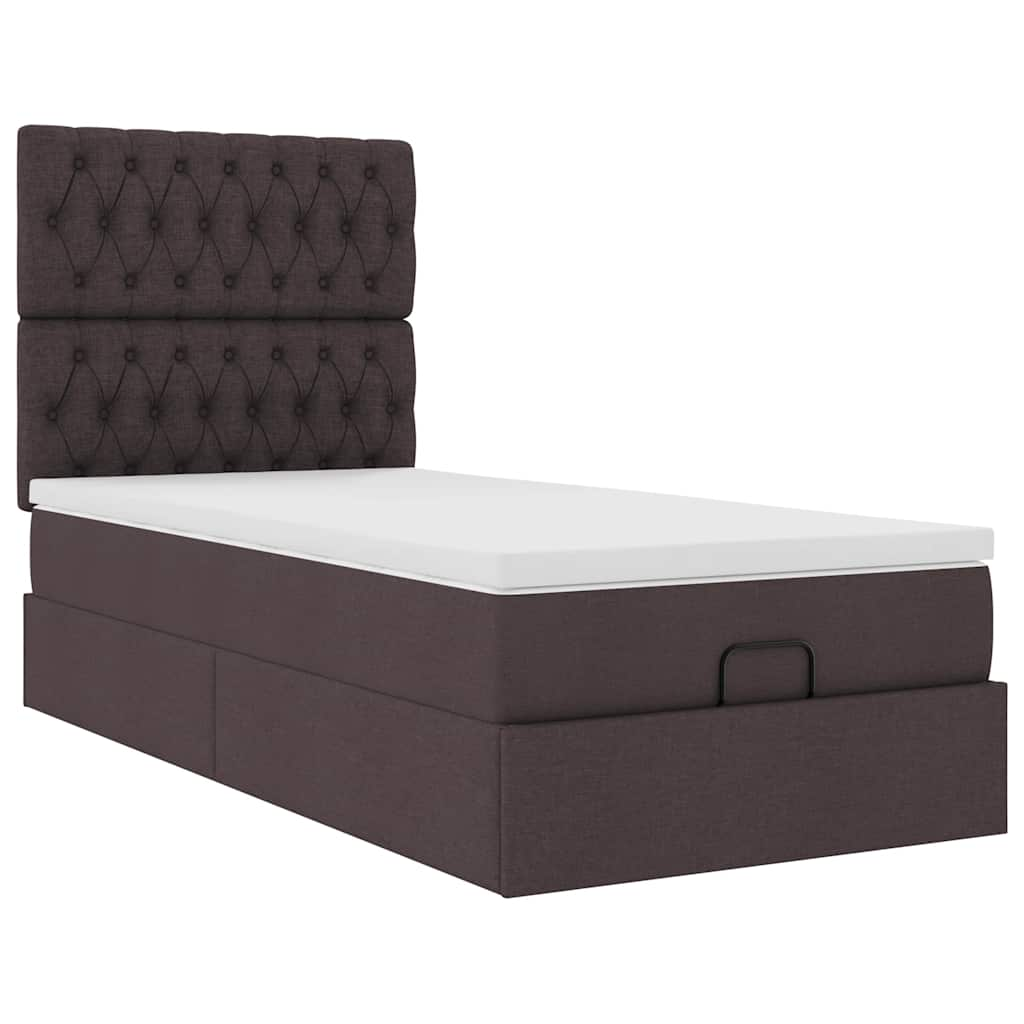 Cadre de lit ottoman avec matelas marron foncé 90x200 cm tissu