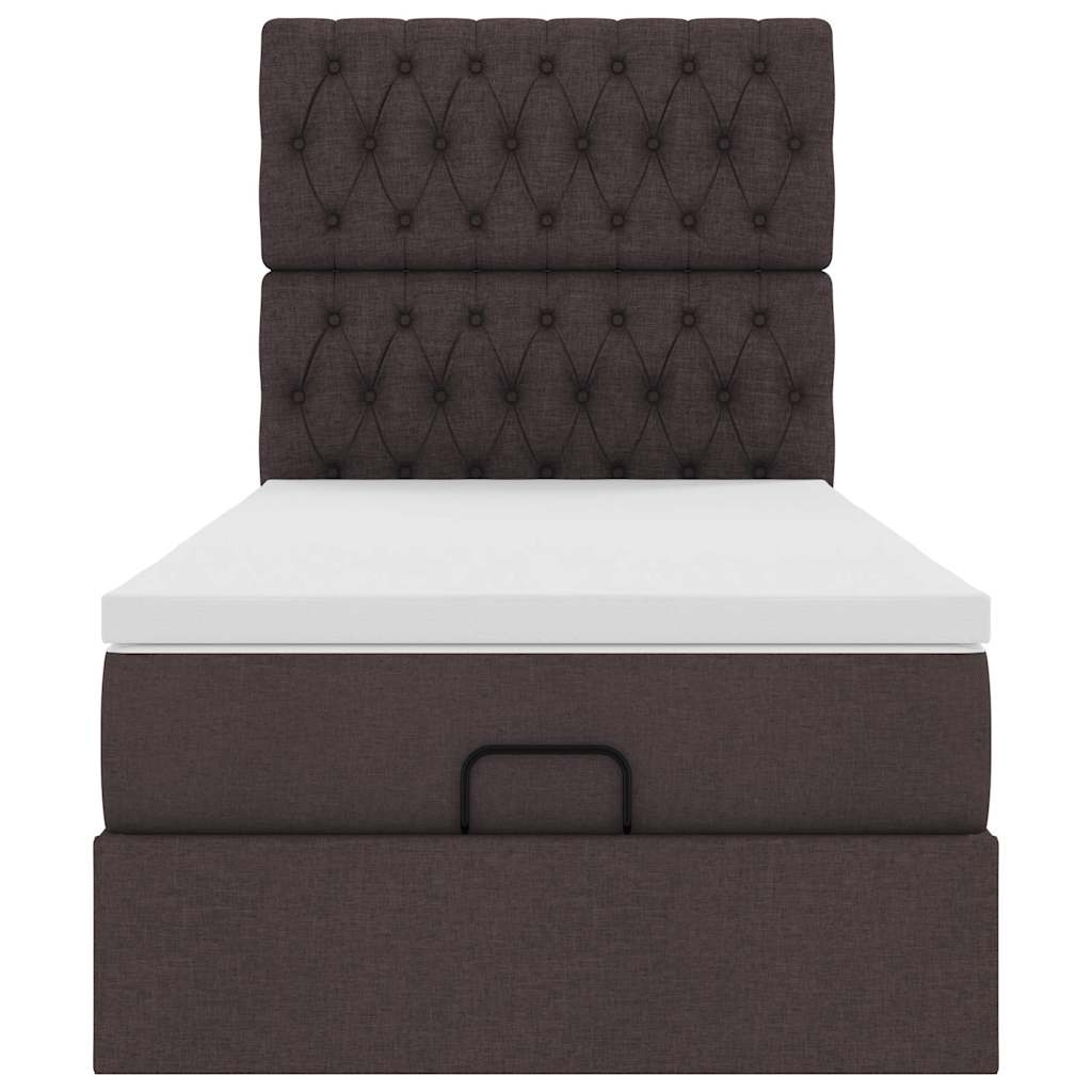 Cadre de lit ottoman avec matelas marron foncé 90x200 cm tissu