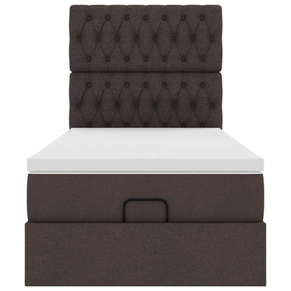 Cadre de lit ottoman avec matelas marron foncé 90x200 cm tissu