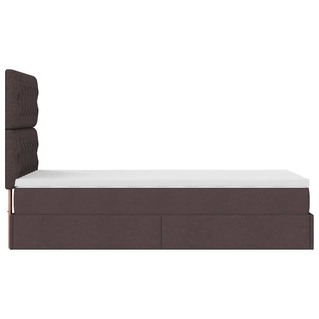 Cadre de lit ottoman avec matelas marron foncé 90x200 cm tissu