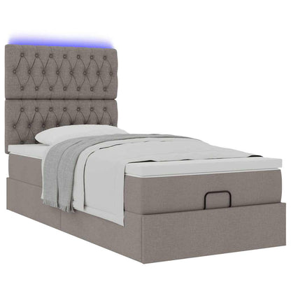 Cadre de lit ottoman avec matelas taupe 90x200 cm tissu