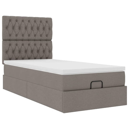 Cadre de lit ottoman avec matelas taupe 90x200 cm tissu