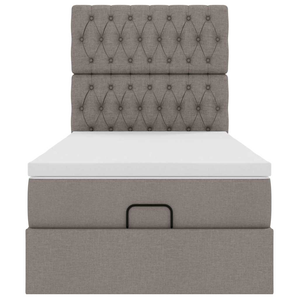 Cadre de lit ottoman avec matelas taupe 90x200 cm tissu