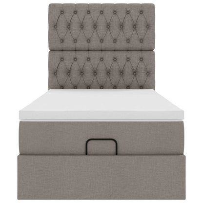 Cadre de lit ottoman avec matelas taupe 90x200 cm tissu