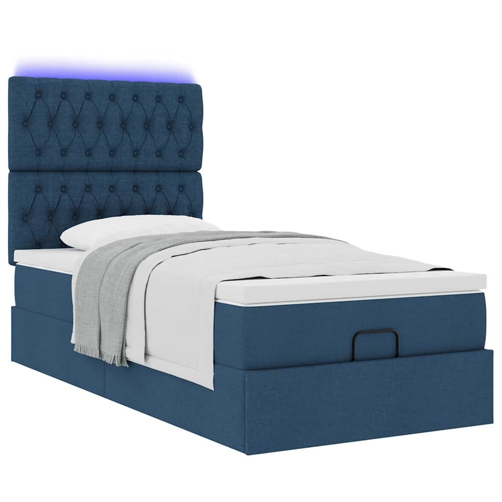 Lit ottoman avec matelas et LED Bleu 90x200 cm Tissu