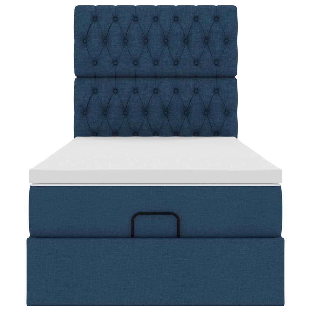 Lit ottoman avec matelas et LED Bleu 90x200 cm Tissu