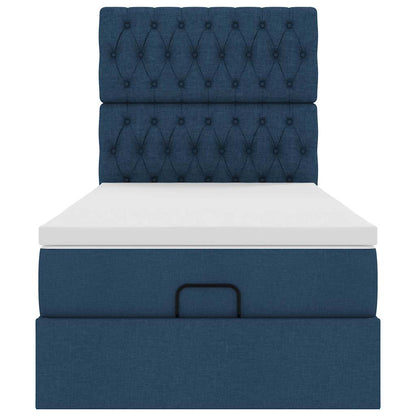 Lit ottoman avec matelas et LED Bleu 90x200 cm Tissu