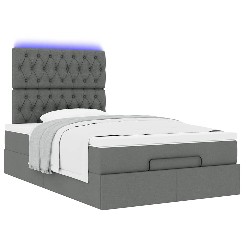 Cadre de lit ottoman avec matelas gris foncé 120x190 cm tissu