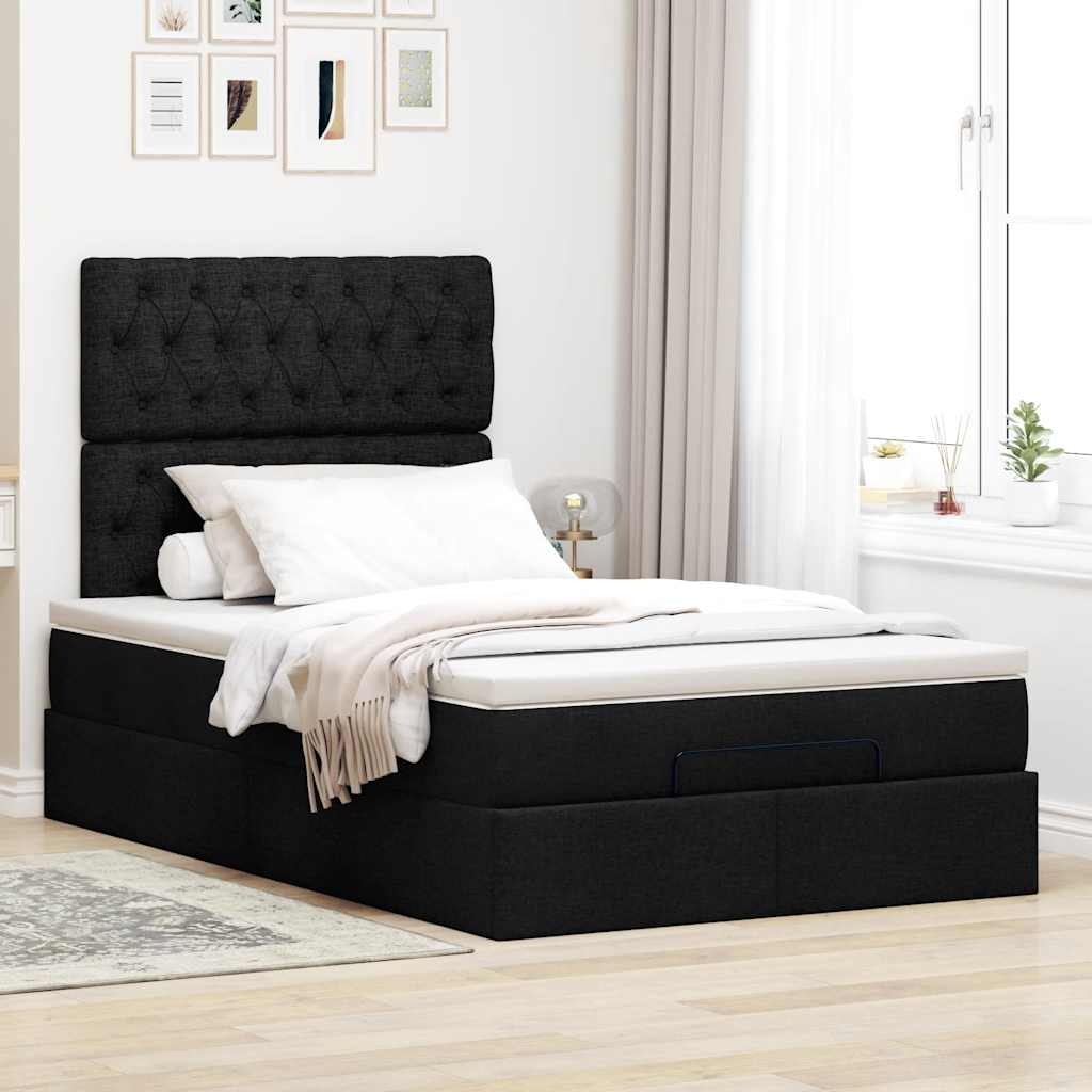 Cadre de lit ottoman avec matelas noir 120x190 cm tissu