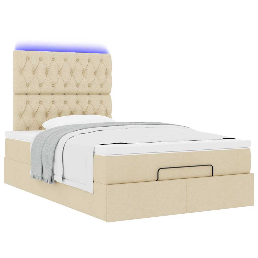 Cadre de lit ottoman avec matelas crème 120x190 cm tissu