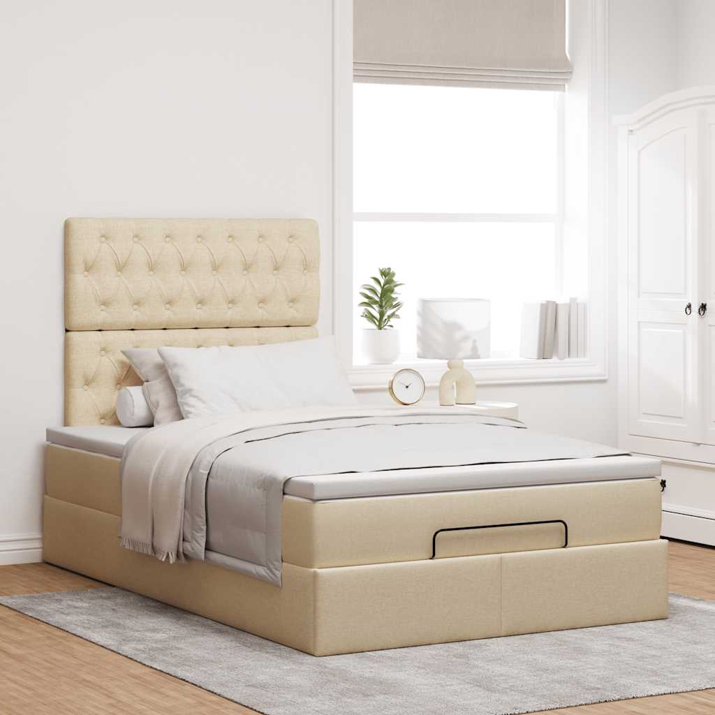 Cadre de lit ottoman avec matelas crème 120x190 cm tissu