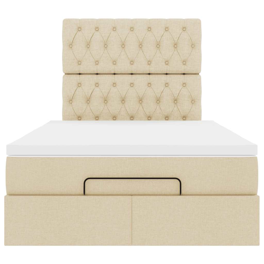 Cadre de lit ottoman avec matelas crème 120x190 cm tissu