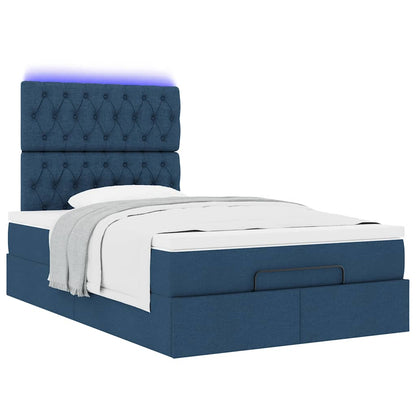 Cadre de lit ottoman avec matelas bleu 120x190 cm tissu