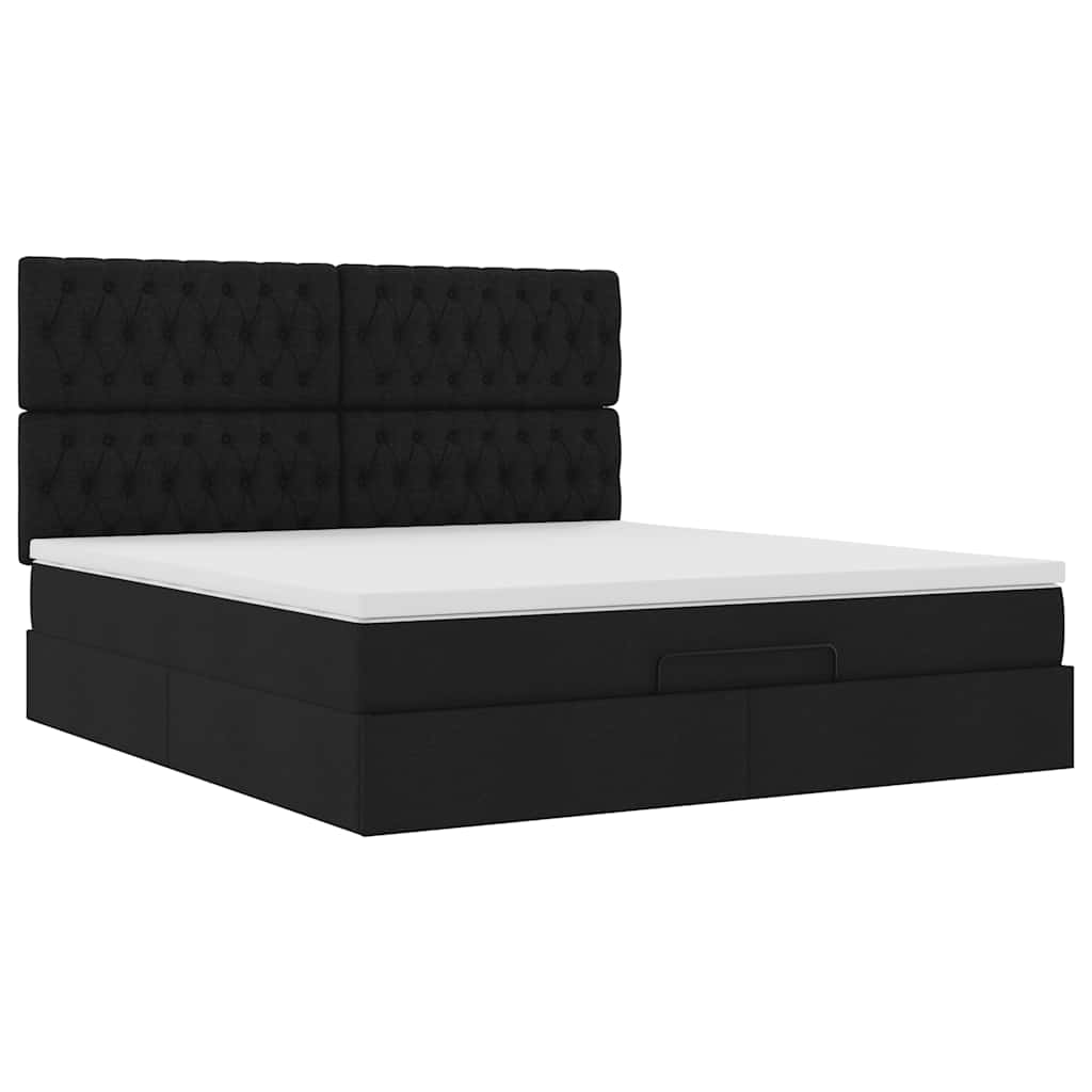 Cadre de lit ottoman avec matelas noir 180x200 cm tissu