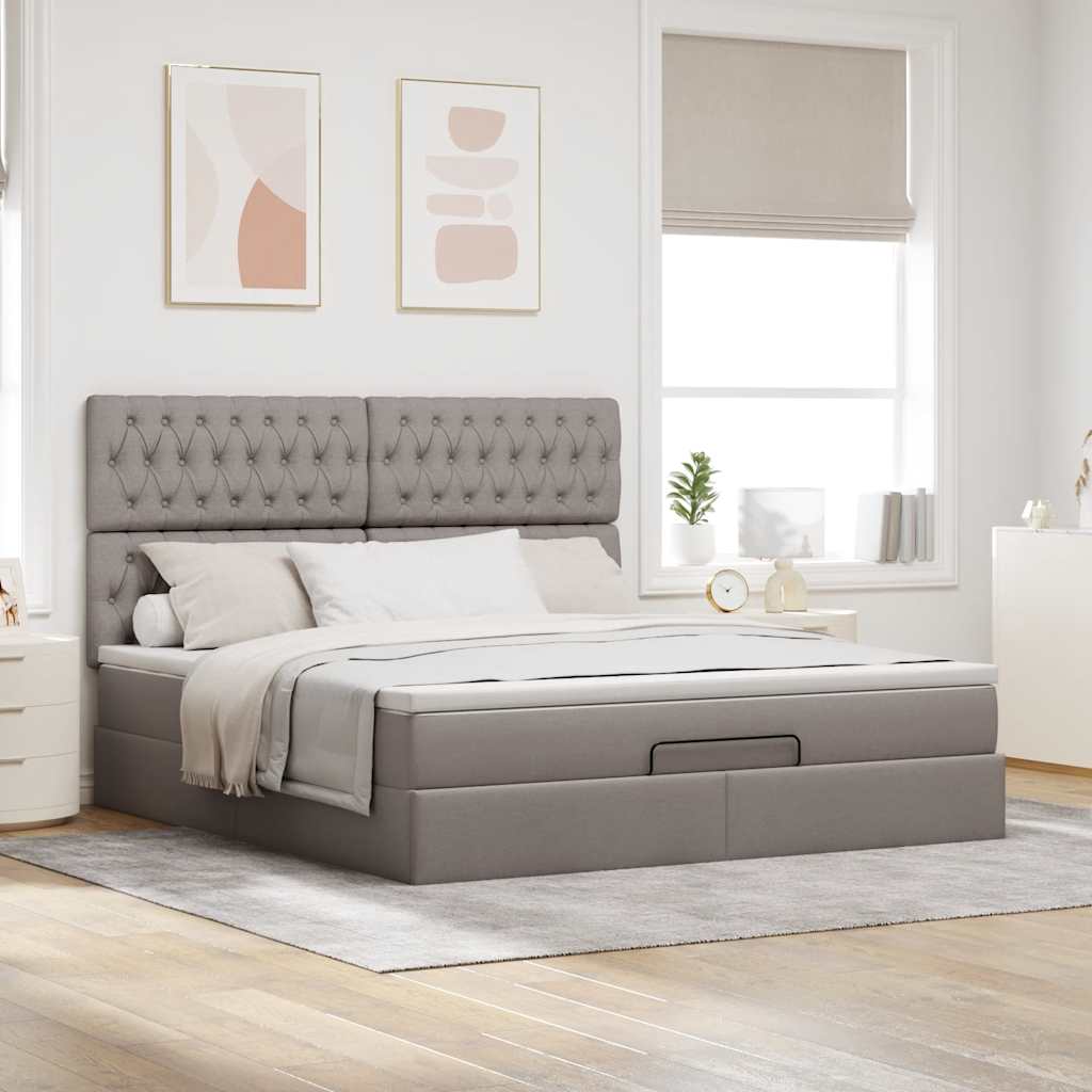 Cadre de lit ottoman avec matelas taupe 180x200 cm tissu